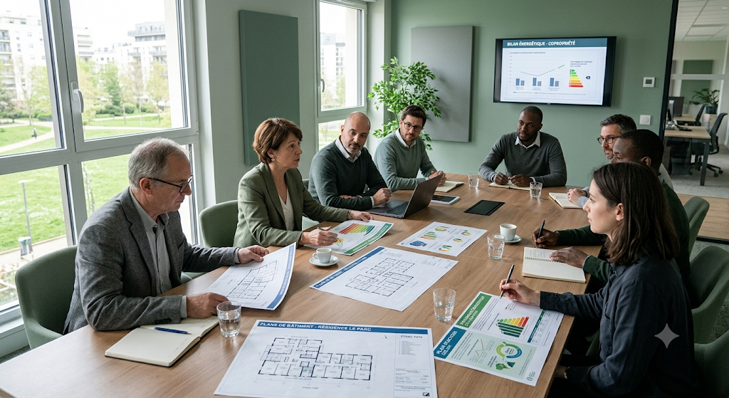 Réunion de conseil syndical motivation pour une rénovation énergétique en copropriété, strat eco toujours présent en amo pour vos copropriétés et accompagne les syndics