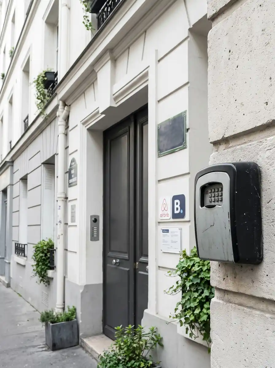 Façade immeuble avec boîte à clefs - les locations Airbnb et maprimrenov Copropriété